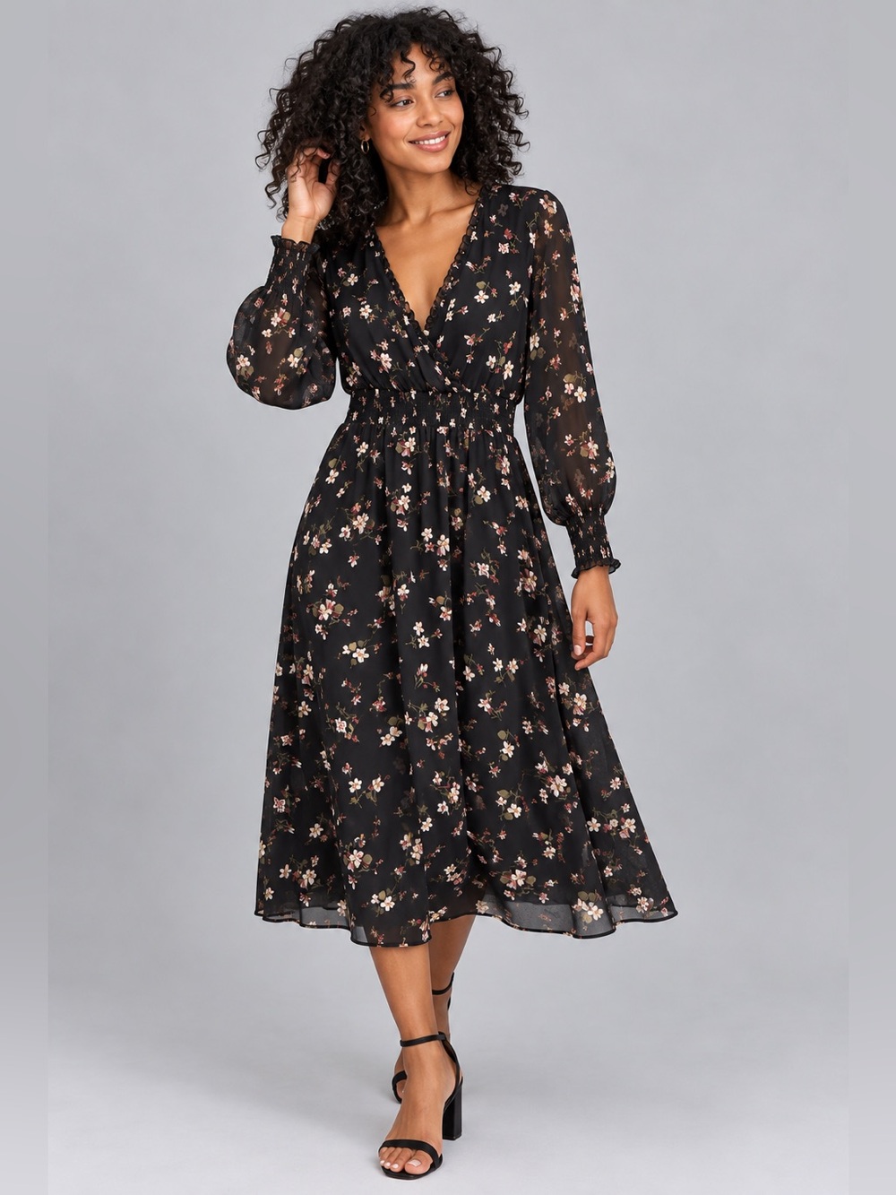 NWT Madewell Georgette Smocked Midi Dress XS Black Floral